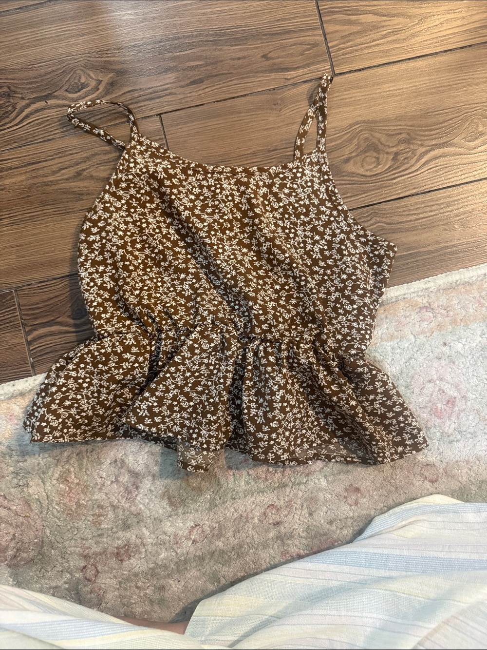 SHEIN Brown Floral Ruffle-Trim Camisole